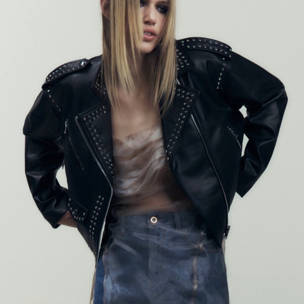 Zara Faux Leather Moto Jacket With Studs